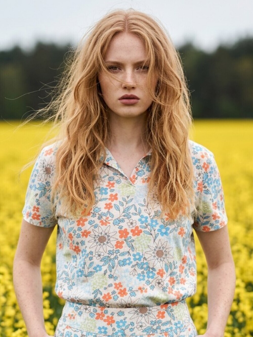 Women's TAIL Floral Polo Top L Light Blue Orange Oversized Athleisure Summer